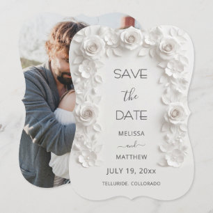 3D Witte Rozen Save The Date Kaart