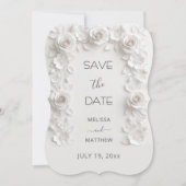 3D Witte Rozen Save The Date Kaart (Voorkant)