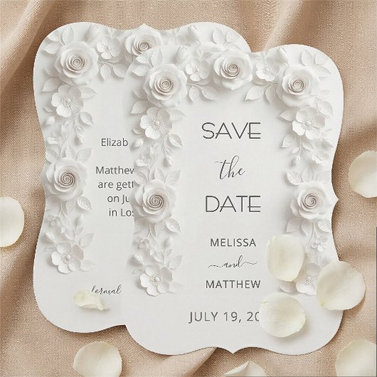 3D Witte Rozen Save The Date Kaart