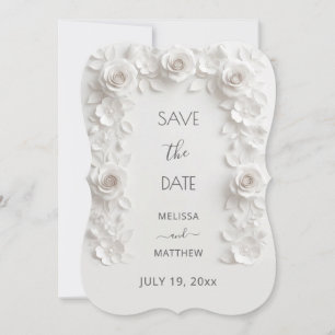 3D Witte Rozen Save The Date Kaart