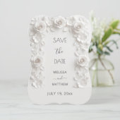 3D Witte Rozen Save The Date Kaart (Staand voorkant)