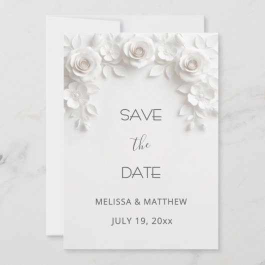 3D Witte Rozen Save The Date Kaart (Voorkant)