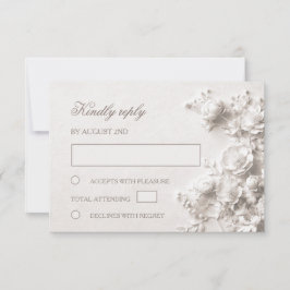 3D Witte Rozen Wilde Bloemen Bruiloft RSVP Kaartje