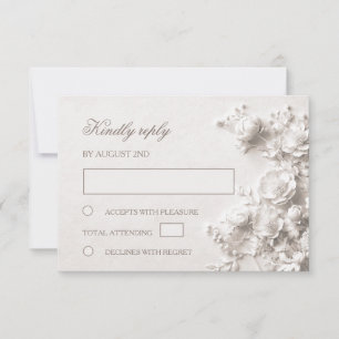 3D Witte Rozen Wilde Bloemen Trouwen RSVP Kaartje