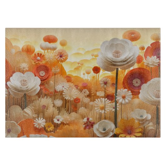 3D Witte sinaasappels bloemen Snijplank (Voorkant)