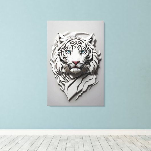3D witte tijger kunst Canvas Afdruk (Insitu (Houten vloer))