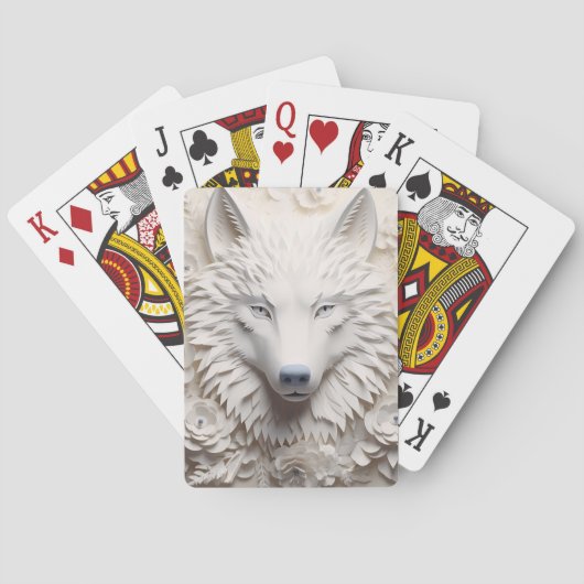 3D Witte Winter Wolf Gezicht Pokerkaarten (Achterkant)