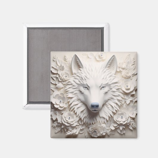 3D witte wolf gezicht Magneet (Voorkant / Achterkant)