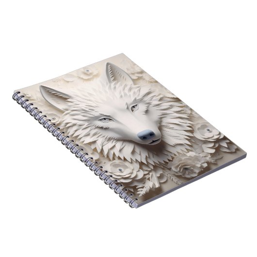 3D witte wolf gezicht Notitieboek (Rechterzijde)