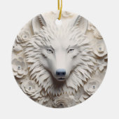 3D Witte Wolf Kerstmis Keramisch Ornament (Voorkant)