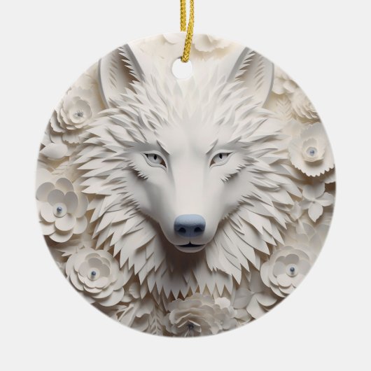 3D Witte Wolf Kerstmis Keramisch Ornament (Voorkant)