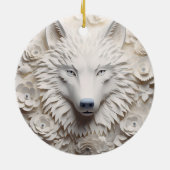 3D Witte Wolf Kerstmis Keramisch Ornament (Achterkant)