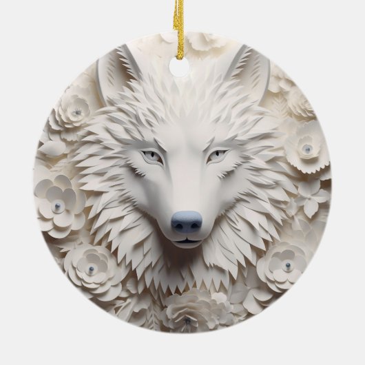3D Witte Wolf Kerstmis Keramisch Ornament (Achterkant)