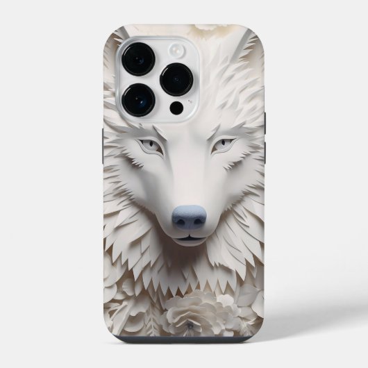 3D Witte Wolfengezicht iPhone Hoesje (Achterkant)