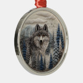 3D Wolf Woodland Kerstmis dier Metalen Ornament (Rechts)