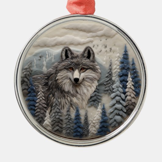 3D Wolf Woodland Kerstmis dier Metalen Ornament (Voorkant)