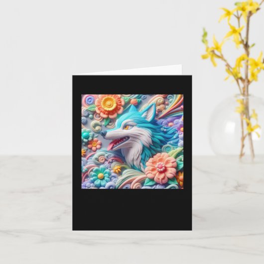 3D wolfsticker  Kaart (Gele Bloem)