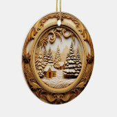 3D Wood Look Wintercabine in de Bossen Keramisch Ornament (Rechts)