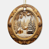 3D Wood Look Wintercabine in de Bossen Keramisch Ornament (Links)
