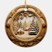3D Wood Look Wintercabine in de Bossen Keramisch Ornament (Achterkant)