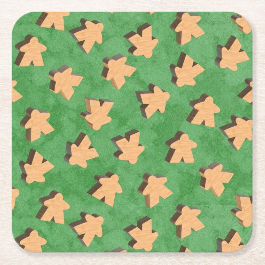 3D Wood Meeple Game Piece on Green Napkins Kartonnen Onderzetters (Voorkant)