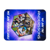 3D-Würfel-Fotokollage vor strahlendem Licht Magneet (Horizontaal)