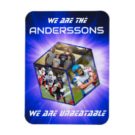 3D-Würfel-Fotokollage vor strahlendem Licht Magneet