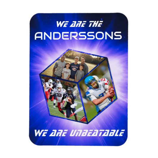 3D-Würfel-Fotokollage vor strahlendem Licht Magneet (Verticaal)