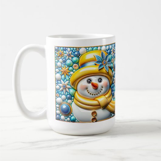 3D Yellow Christmas Snowman  Koffiemok (Links)