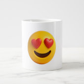 3d yellow smiling emoji face with heart shaped eye grote koffiekop (Voorkant)