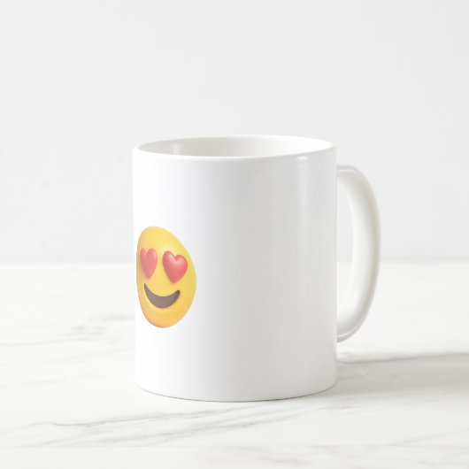 3d yellow smiling emoji face with heart shaped eye koffiemok (Voorkant rechts)