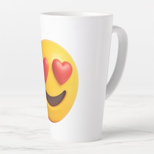 3d yellow smiling emoji face with heart shaped eye latte mok (Rechterhoek)