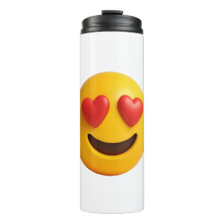 3d yellow smiling emoji face with heart shaped eye thermosbeker