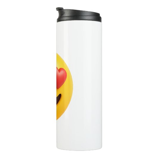 3d yellow smiling emoji face with heart shaped eye thermosbeker (Geroteerd rechts)