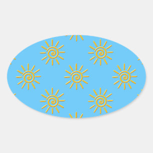 3D Yellow Sun-tekenpatroon Ovale Sticker