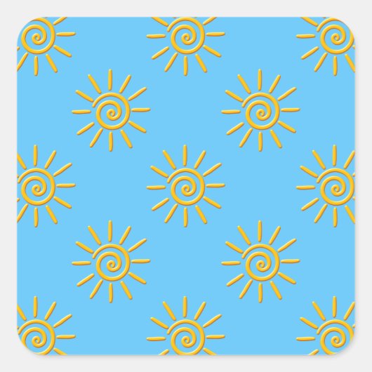 3D Yellow Sun-tekenpatroon Vierkante Sticker (Voorkant)