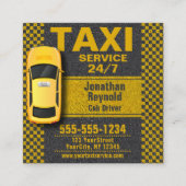 3D Yellow Taxi 24/7 Service Cab Driver Vierkante Visitekaartje (Voorkant)