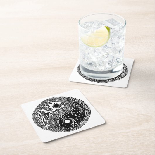 3D Yin & Yang Vierkant Papier Onderzetter (Insitu)