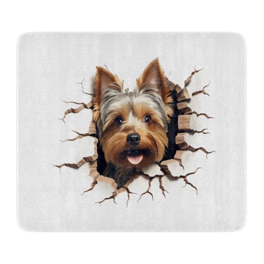 3D Yorkshire Terrier Gebarsten Gat Snijplank (Voorkant)