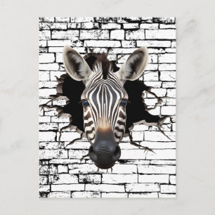 3D Zebra Muurbreuk Kunst – Realistisch Safari Briefkaart