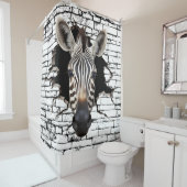 3D Zebra Wall Break Art – Realistic Safari Douchegordijn (In situ)