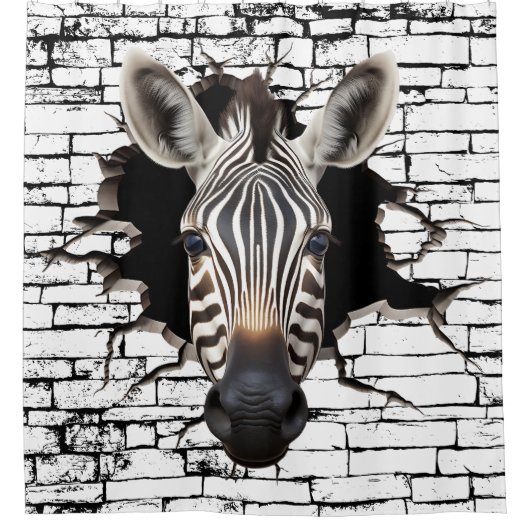 3D Zebra Wall Break Art – Realistic Safari Douchegordijn (Voorkant)