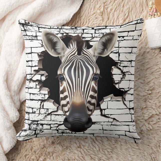 3D Zebra Wall Break Art – Realistic Safari Kussen (Deken)