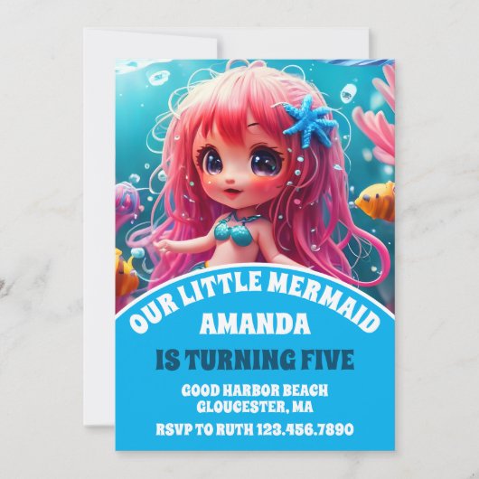 3D Zeemeermin Onder het Zee Verjaardagsfeest Kaart (Voorkant)