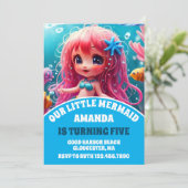 3D Zeemeermin Onder het Zee Verjaardagsfeest Kaart (Staand voorkant)