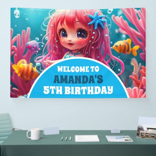 3D Zeemeermin Onder het Zee Verjaardagsfeest Spandoek (Beurs)