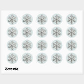 3d Zilveren Sneeuwvlok Blauwe Kerst Ronde Sticker (Vel)