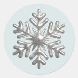 3d Zilveren Sneeuwvlok Blauwe Kerst Ronde Sticker