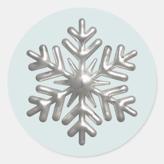 3d Zilveren Sneeuwvlok Blauwe Kerst Ronde Sticker (Voorkant)