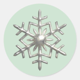3D zilveren sneeuwvlok groene Kerstmis Ronde Sticker